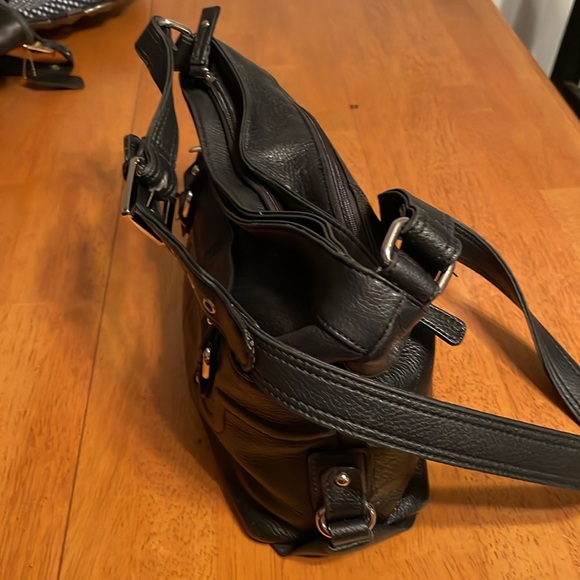 Stone & Co Black Leather Pebbled Texture Shoulder Bag Clean Lots Of Compartments - Picture 3 of 8